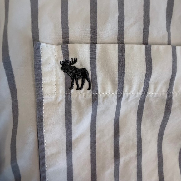Abercrombie & Fitch Mens XXL Muscle Fit Striped Button Down Shirt White Grey - Picture 3 of 7